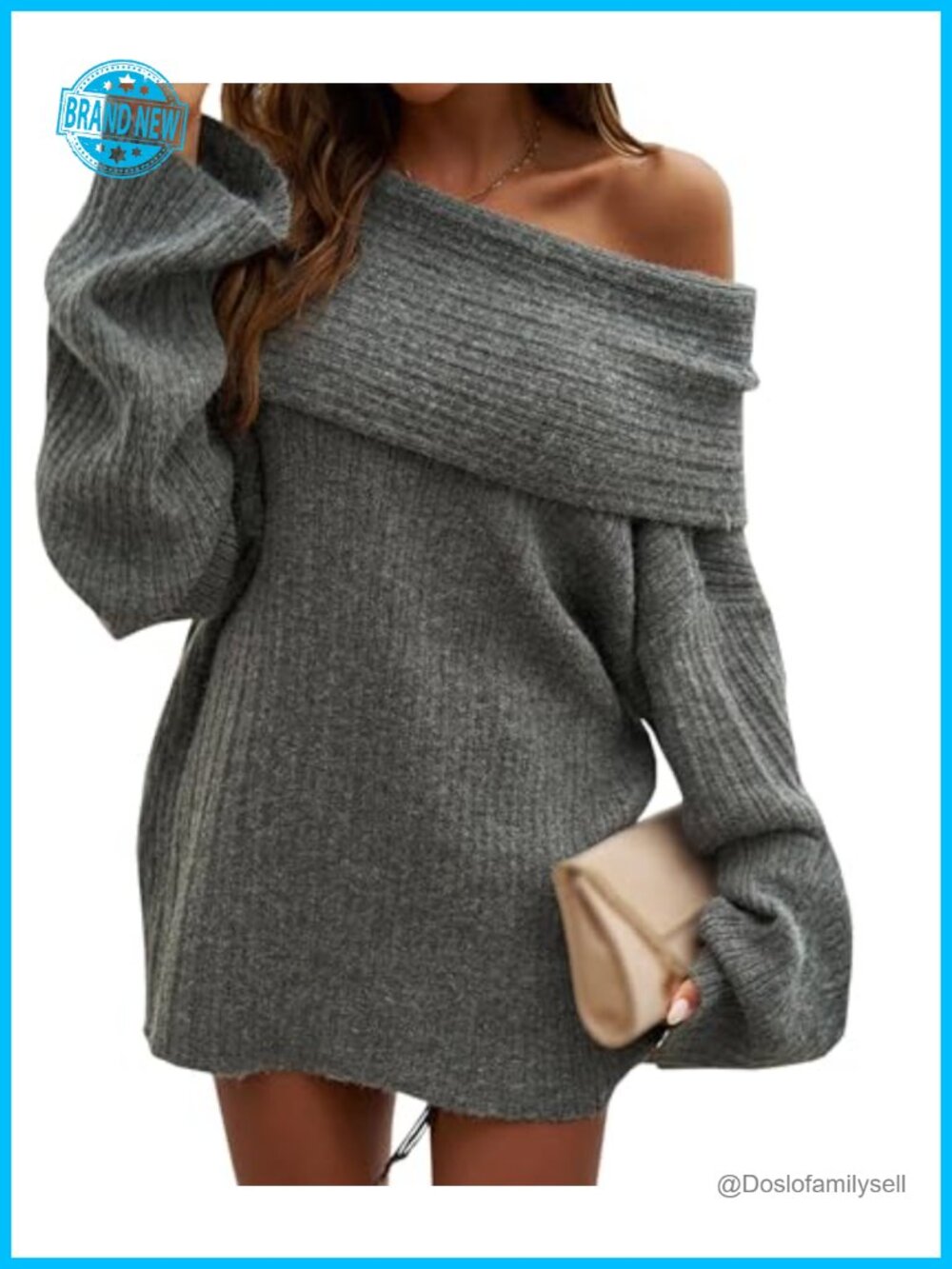 Off Shoulder Oversized Knit Sweater Batwing Long Sleeve Slouchy Pullover